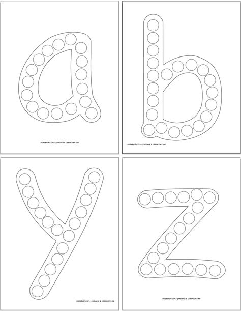 These free printable lowercase alphabet dot marker pages are a fun and easy alphabet activity for toddlers and preschoolers! Alphabet Dot Painting Free Printables, Dot Letters Printable, Alphabet Do A Dot Printables Free, Letter Dot Printables Free, Abc Activities Kindergarten, December Homeschool, Marker Coloring Pages, Abc Preschool, Dot Marker Printables