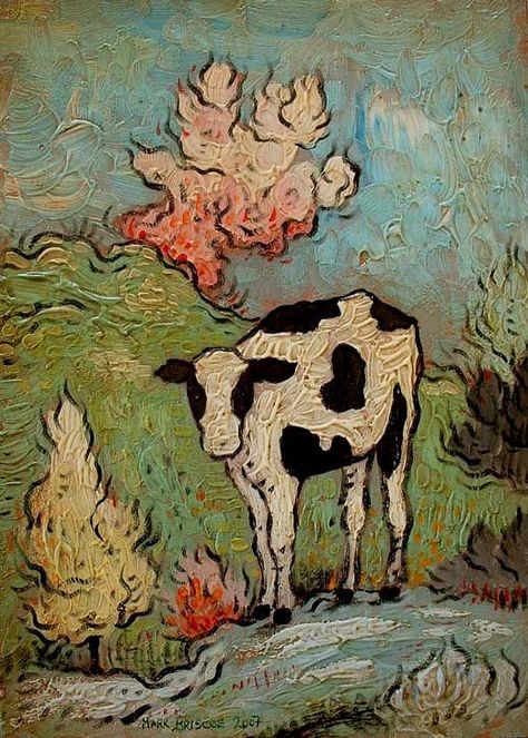 Mark Briscoe | OIL | Young One Chris Neale, Van Gogh Drawings, Grazing Cow, Pastels Art, Famous Painters, Enchanted Cottage, Oil Pastel Art, Dog Painting, Cow Painting