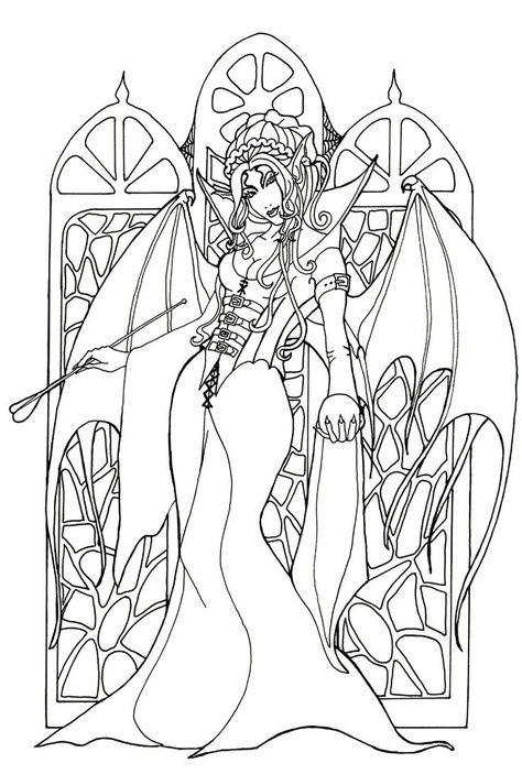 Vampire Dark Fae - Lineart by Mistresselysia on DeviantArt Neat Drawings, Dark Fae, Coloring Stuff, Colouring Pictures, Gardens Coloring Book, Adult Colouring Printables, Leather Working Patterns, Unicorn Coloring, Adult Coloring Designs