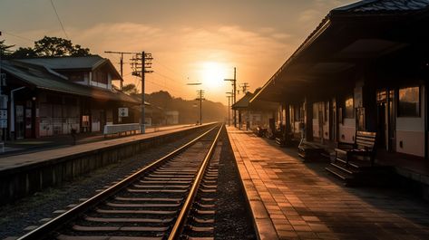 Sunset Sun Train Station At With A View Of The#pikbest#Backgrounds#Others Train Station Background, Sunrise Background, Pedestrian Walk, Digital Decorations, Photography Movies, Dark Floors, Light Grey Walls, Top View, Grey Walls