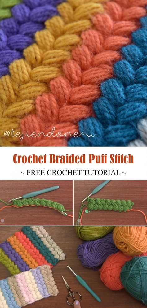 How To Crochet The Braided Puff Stitch Crochet Facts, Crocheting Tutorials, Braided Stitch, Moogly Crochet, Puff Stitch Crochet, Different Crochet Stitches, Crochet Dreams, Crochet 101, Crochet Stitches Diagram