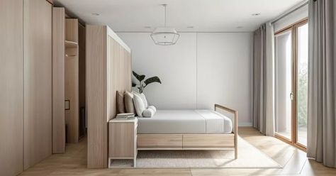 Storage Behind Bed, Design A Bedroom, Clever Storage, Extra Storage, Sleek Design, Sleek, Interior Design, Wardrobe, Bedroom