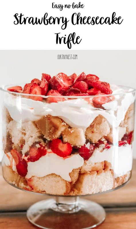 Truffle Desserts Layered, Strawberry Cheesecake Trifle Recipe, Trifle Bowl Desserts, Healthy Strawberry Dessert, Strawberry Cheesecake Trifle, Summertime Desserts, Trifle Bowl Recipes, Strawberry Shortcake Trifle, Trifle Dessert Recipes