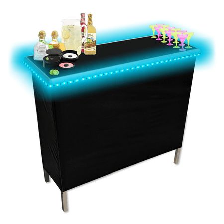 The Party Bar portable, folding, pop up bar with Multi-Color LED lights is perfect for parties, mobile bartending, tailgates, or events. The Party Bar is portable, lightweight, rigid, and multi-functional. The bar sets up quickly and with ease. The reinforced bar shelf easily locks into the top of each leg brace, creating additional storage space for cups, ice, garnishes, etc. More weight placed on the support shelf creates a stronger and more stable Party Bar. Choose and easily attach the front Shot Bar Ideas, Mobile Bar Set Up, Small Backyard Party Set Up, Bar Set Up For Party At Home, Bar Setup For Party, Outdoor Party Setup, Backyard Birthday Party For Adults, Backyard Party Setup, Portable Bar Ideas