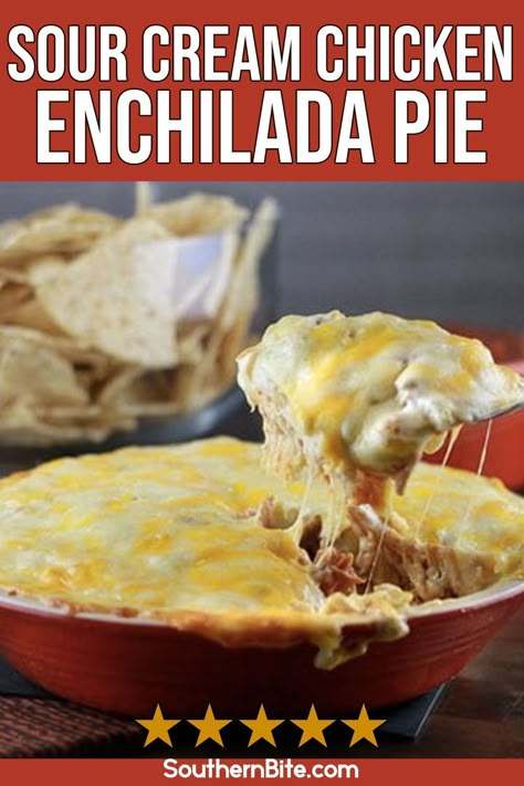 Enchilada Pie, Cream Chicken, Sour Cream Chicken, Salsa Guacamole, Chicken Enchilada, Food Mexican, Enchilada Recipes, Mexican Foods, Southern Food