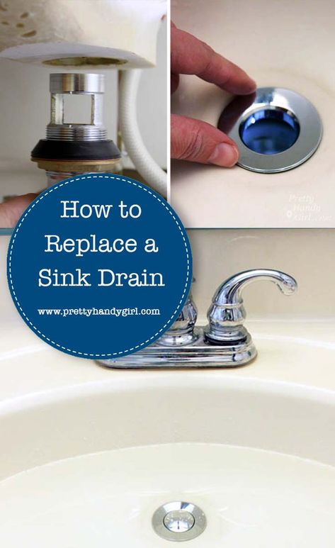 Yes, you can replace a sink drain with this easy-to-follow tutorial from Pretty Handy Girl! | DIY plumbing tutorial #prettyhandygirl #plumbingfixes #DIYtutorial Replace Bathroom Sink, Replace Bathroom Faucet, Bathroom Sink Plumbing, Under Sink Plumbing, Shower Plumbing, Plumbing Pipe Furniture, Tile Repair, Bathroom Drain, Bathroom Sink Drain