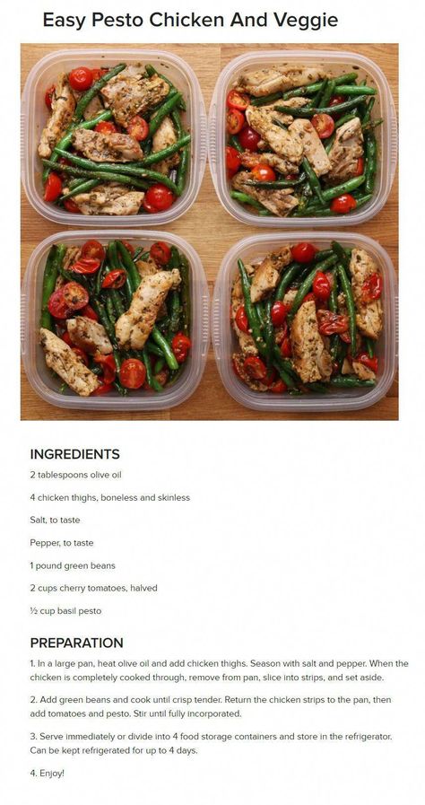 Pesto Chicken and Veggie __ Chicken, Green Beans, Pan fried, Pesto, Stir fry, Clean Meal Prep, Chicken Green Beans, Chicken Veggies, Chicken And Veggies, Healthy Lunch Meal Prep, Meal Prep Clean Eating, Easy Healthy Meal Prep, Lunch Recipes Healthy, Lunch Meal Prep