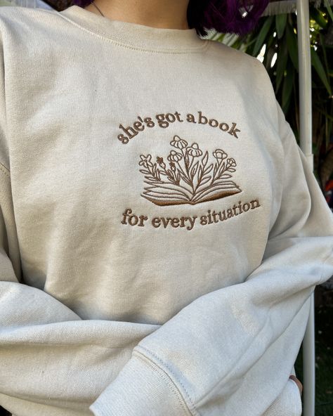 Embroidered Sweatshirt Book Lover Bookish Style Bookworm Apparel Unique Clothing Handmade Sweatshirt Reading Enthusiast Literature-Inspired Fashion Flower Book Design Stylish Sweatshirt Personalized Clothing Book-Inspired Sweatshirt Creative Embroidery Book Embroidery Ideas, Book Lover Embroidery, Bookish Embroidery, Bookish Clothes, Book Sweatshirts, Bookish Sweatshirts, Bookish Fashion, Bookworm Style, Bookworm Clothes