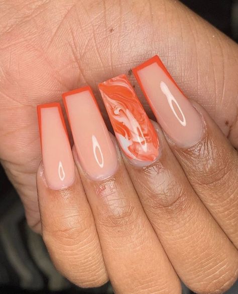 Jewelled Nails, Orange Acrylic Nails, Orange Nail, November Nails, Nail Jewels, Fall Acrylic Nails, Long Acrylic Nails Coffin, Short Acrylic Nails Designs, Art Nails