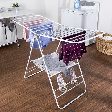 Rebrilliant Heavy Duty Gullwing Freestanding Drying Rack & Reviews | Wayfair Room Dividing, Pallet Deck Diy, Folding Clothes Drying Rack, Clothes Dryer Rack, Clothes Lines, Laundry Rack, Drying Rack Laundry, Laundry Drying, Clothes Drying