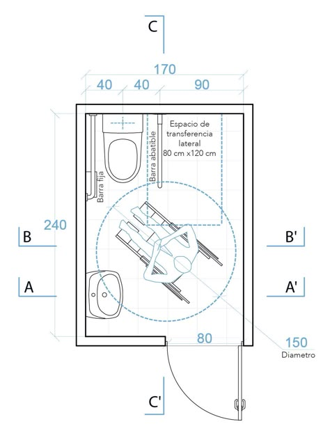 Pwd Toilet, Small Accessible Bathroom, Universal Design Bathroom, Restroom Architecture, Bathroom Drawing, Accessibility Design, Bathroom Layout Plans, Autocad Tutorial, Bathroom Dimensions