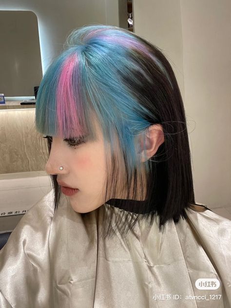 Black Blue And Pink Hair, Pink And Blue Hair, Black Hair Tips, E Girl Hair, Blue And Pink Hair, Which Hair Colour, Pink And Black Hair, Hair Colour Design, Dyed Hair Blue