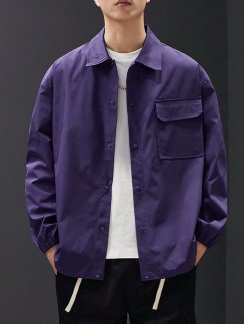 Chaqueta sencilla de unicolor para hombres para uso diario en primavera Morado Casual  manga larga Tela tricotada Liso Más Elástico Ligero  Men Clothing, size features are:Bust: ,Length: ,Sleeve Length: Art Clothing Ideas, Grey Cargos, Asian Streetwear, Sporty Jacket, Wedding Outfit Men, Spring Jacket, Purple Jacket, Deep Winter, Art Clothing