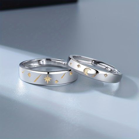 Couple Ring Silver, Matching Rings For Couples, Relationship Jewelry, Couple Rings Silver, Star Couple, Cute Promise Rings, Matching Couple Rings, Sun And Moon Rings, Matching Jewellery