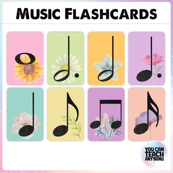 Music Notation Symbols Flashcards Includes Notes Rests and Clefs | Pretty Floral Whole Note Symbol, Music Flashcards, Music Notation, Music Student, Printable Flash Cards, Learn Music, Music Theory, Music Lessons, Learn To Read