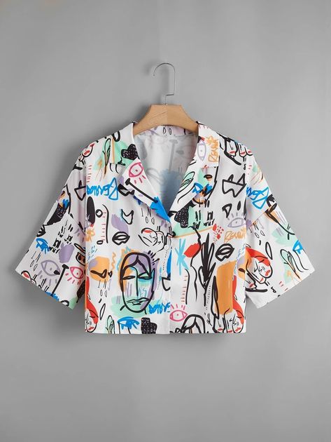 Abstract Shirt, Trendy Dress Outfits, Hur Man Målar, Fashionista Clothes, Painted Clothes, Easy Trendy Outfits, Girls Fashion Clothes, Crop Blouse, Teenage Fashion Outfits