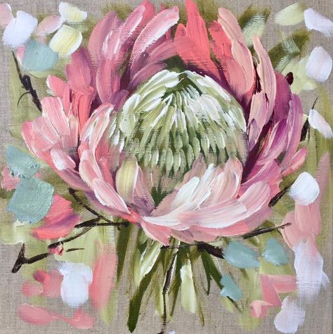 King Protea Art, Protea Painting, Protea Art, King Protea, Protea Flower, Australian Native Flowers, Abstract Flower Art, Flower Painting Canvas, Soyut Sanat Tabloları