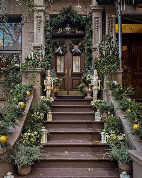 Brownstone Christmas, Christmas In The City, Uptown Girl, Upper West Side, West Side, Outdoor Christmas Decorations, Holiday Design, Happy Christmas, Holiday Decorations