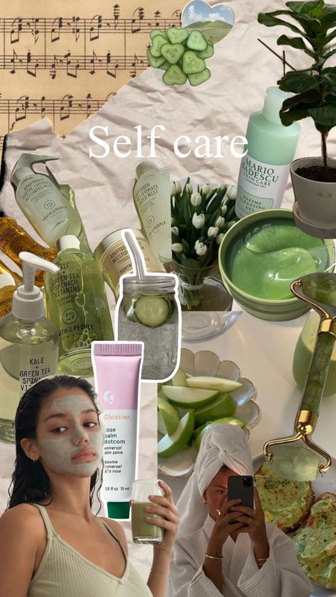 #green #cleangirlaesthestic #selfcare #spa Self Care Green Aesthetic, Self Care Aesthetic Ideas Green, Sage Green Aesthetic Skincare, Skincare Green Aesthetic, Clean Girl Wallpaper Collage, Affirmation Board, Vision Board Wallpaper, Motivational Wallpaper, Life Vision Board