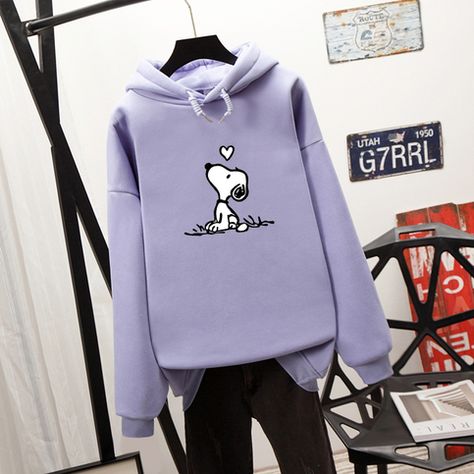 Autumn Winter Sweatshirt sold by peanuts on Storenvy Autumn Snoopy, Snoopy Hoodie, Snoopy Dog, Casual Blouse Shirts, Harajuku Sweatshirt, Hoodie Purple, Ice Bear, Oversize Women, Short Sleeve Hoodie