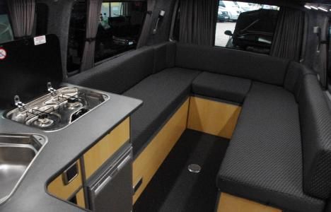 T5 REAR LOUNGE CONVERSION Campervan Interior Volkswagen, Campervan Storage Ideas, Vw Transporter Conversions, Campervan Storage, Vw T5 Interior, Vw Kampeerwagens, Vw T5 Campervan, Vw Transporter Van, Vw Camper Conversions