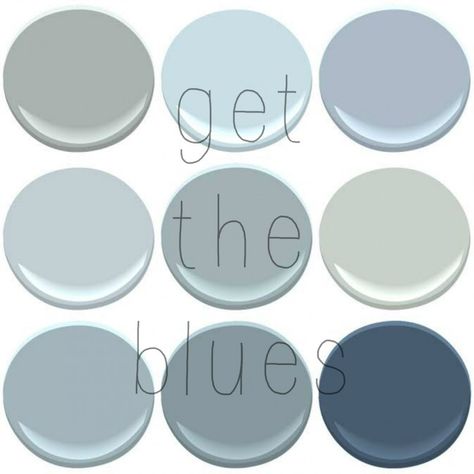 YOUR FAVORITE BENJAMIN MOORE BLUES Benjamin Moore Blues, Boothbay Gray, House Palette, Van Deusen Blue, Mt Rainer, Nimbus Gray, Benjamin Moore Blue, Interior Paint Colors Schemes, Old Country Houses