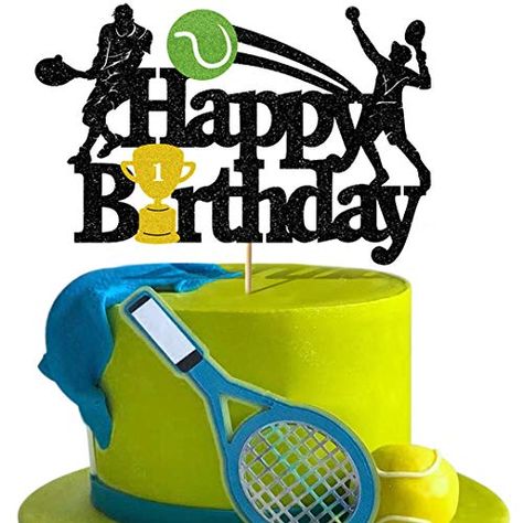 Tennis Cake Topper, Tennis Birthday Party, Tennis Cake, Tennis Birthday, Happy Birthday Theme, Sports Theme Birthday, Glitter Decor, Cake Decorating Designs, Theme Birthday Party