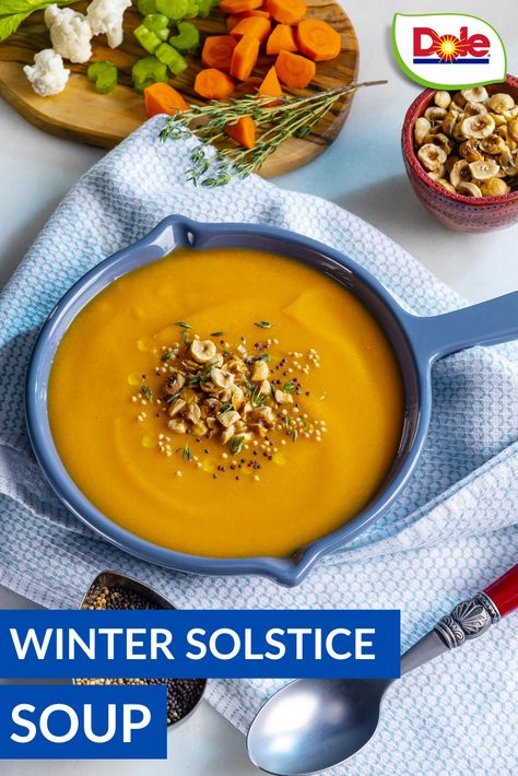 Winter Solstice Soup, Winter Solstice Recipes, Witch Recipes Food, Solstice Recipes, Winter Squash Soup, Witch Recipes, Winter Vegetable Soup, Dole Recipes, Season Recipes