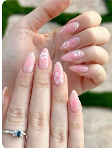 Tropical Manicure, Flower Almond Nails, Hawaiian Nails, Almond Nails Pink, Designs For Short Nails, Fantasy Nails, Cute Simple Nails, Summery Nails, Girly Acrylic Nails