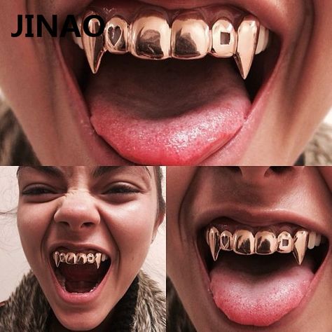 >> Click to Buy << JINAO Gold Color Plated Hip Hop Teeth Grills Caps Hollow Heart Square Top&Bottom vampire teeth Grillz Set for Christmas Party  #Affiliate Gold Fangs, Girl Grillz, Teeth Grills, Fang Grillz, Bottom Grillz, Grillz Teeth, Diamond Grillz, Gold Grillz, Grills Teeth