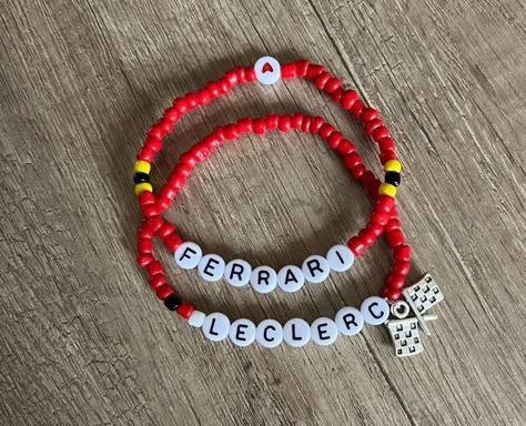 Ferrari Bracelet Diy, F1 Present Ideas, Formula One Friendship Bracelet, Ferrari Friendship Bracelet, F1 Beaded Bracelets, Ferrari Jewelry, Charles Leclerc Bracelet, F1 Bracelet Ideas, Formula 1 Bracelet