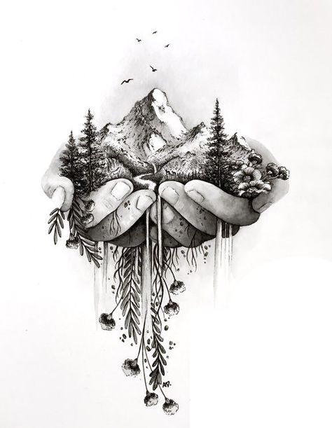 A Million Tiny Lines, Million Tiny Lines, Natur Tattoo Arm, Wilderness Tattoo, Landscape Tattoo, Forest Tattoos, Ocean Tattoos, Mountain Tattoo, Shop Art Prints