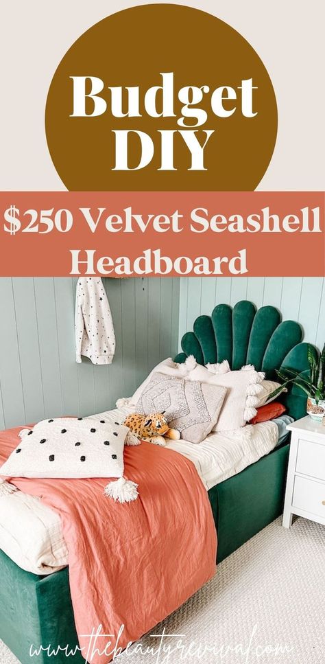 Diy Kids Headboard, Girls Headboard, Art Deco Headboard, Diy Bed Headboard, Bed For Girls Room, Boho Velvet, Boho Headboard, Shared Girls Room, Diy Girls Bedroom