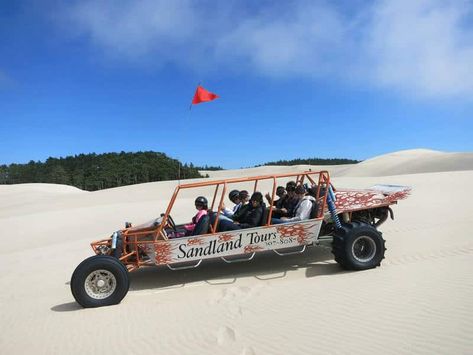 If you do only one thing when driving down the Oregon Coast then make it a sand dunes tour. It was one of the coolest experiences of the whole trip and even now, almost a month later, I’m still thinking about how much fun it was. The Oregon Dunes National Recreation Area is the largest area of coastal sand dunes in North America stretching from Florence, Oregon, where we were staying down south to Coos Bay. They developed as a result of of millions of years of wind and rain erosion. Dunes are Oregon Sand Dunes, Coos Bay Oregon, Pacific Coast Road Trip, Florence Oregon, Oregon Dunes, Oregon Vacation, Oregon Road Trip, The Oregon Trail, Coos Bay