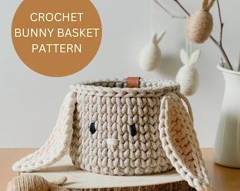 Crochet Bunny Basket Free Pattern, Crochet Bunny Basket, Crochet Easter Basket Pattern, Easter Basket Pattern, Basket Crochet Pattern, Bunny Ideas, Crochet Easter Basket, Crochet Nursery, Basket Crochet