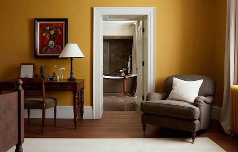 16 Magical Farrow & Ball Colors For Your Home - Laurel Home Studio Ilse, Heckfield Place, Mustard Walls, Hampshire England, Long Room, Tudor Revival, Elegant Hotel, Gorgeous Interiors, Master Room