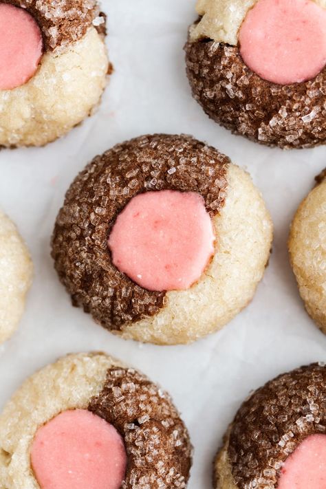 Soft Thumbprint Cookies, Strawberry Royal Icing, Speciality Cookies, Summer Cookie, Buttery Sugar Cookies, Cookie Board, Strawberry Icing, Soft Cookies, Thumbprint Cookies Recipe