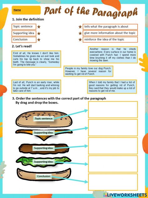 Paragraph interactive worksheet for 11 Writing A Paragraph Worksheet, Paragraph Structure Worksheet, Narrative Paragraph, Teaching Paragraph Writing, Paragraph Writing Worksheets, Paragraph Writing Activities, Paragraph Worksheets, Paragraph Structure, Esl Ideas