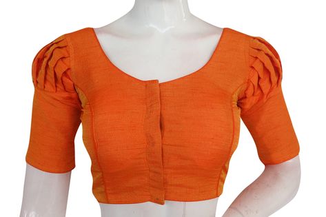 Blouse With Puff Sleeves, Mustard Orange, Silk Crop Top, Indian Silk Sarees, Readymade Saree, Saree Blouses, Readymade Blouse, Puff Sleeve Blouse, Beautiful Blouses