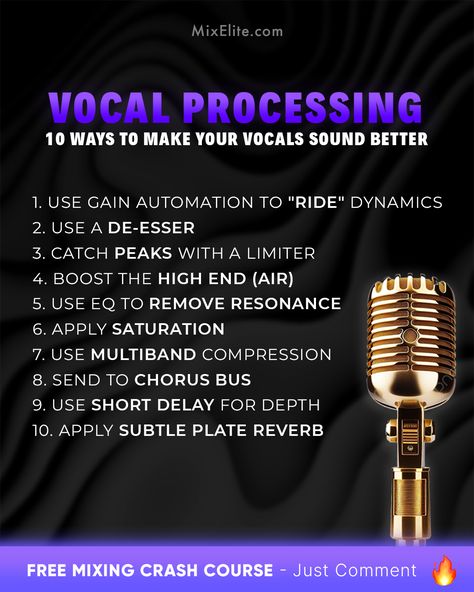 Free Mixing Crash Course 👉 MixElite.com/free-course  Vocal Vibes Upgraded?   #VocalMixing #MusicProduction #StudioLife #AudioEngineering #MixTips #SoundDesign #ProducerLife #RecordingStudio #MusicMixer #BeatMaking #VocalEffects #SoundQuality Artist Management Music, Music Reference, Music Hacks, Audio Mastering, Music Mixer, Music Tips, Song Writing, Audio Production, Music Mixing