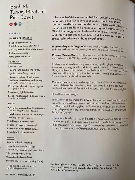 Bahn Mi Turkey Meatball Rice Bowls Skinnytaste, Meatball Rice, Ground Turkey Meatballs, Vietnamese Sandwich, Turkey Meatball, Bahn Mi, Pickled Veggies, Pickled Vegetables, Turkey Meatballs