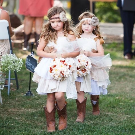 casual bridesmaid dresses and cowboy boots | ... pomanders and accessorized with cowboy boots, like the bridesmaids Fall Flower Girl, Bohemian Flower Girl, Flower Girl Outfits, Rustic Flower Girl Dress, Dresses With Cowboy Boots, Rustic Flower Girls, Cowboy Wedding, Boda Mexicana, Fall Wedding Flowers