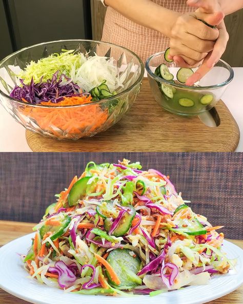 Daily Cabbage and Cucumber Salad for Fast Belly Fat Loss! Cabbage And Cucumber Salad, Crunchy Cabbage Salad, Fast Belly Fat Loss, Low Carb Salad Dressing, Cabbage Health Benefits, Cabbage Benefits, Eggplant Recipes Easy, Cabbage Salad Recipes, Mustard Vinaigrette