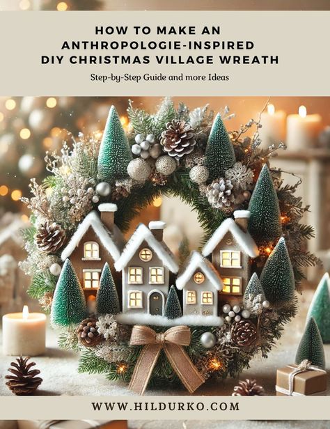 How to Make an Anthropologie-Inspired DIY Christmas Village Wreath - HildurKO's Creative Workshop Anthropologie Christmas Wreath, Anthropologie Inspired Christmas, Diy Paper House, Christmas Village Wreath, Village Wreath, House Wreath, Anthropologie Christmas, Diy Christmas Village, Anthropologie Inspired