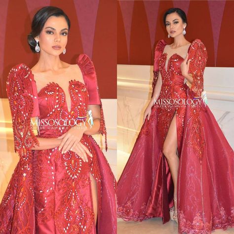 Red Filipiniana, Nice Long Dresses, Philippines Dress, Filipiniana Gown, Modern Filipiniana Gown, Glamour Gown, Modern Filipiniana, Filipiniana Dress, Costumes Around The World