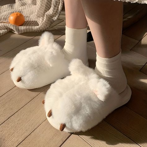 Faster shipping. Better service Cozy Winter Slippers, Cute Slippers Fluffy Animals, Cute Slippers Fluffy, Kawaii Things To Buy, White Fluffy Slippers, Kawaii Slippers, Claw Slippers, Paw Slippers, Slippers Fluffy