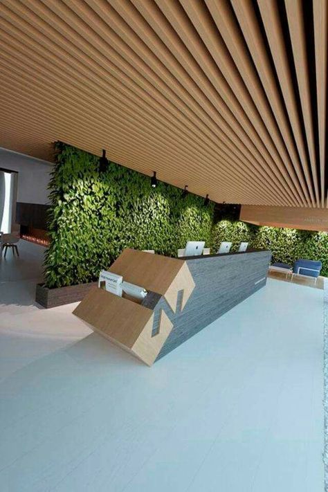 Office Interior Design Ideas Hidden Doors is completely important for your home. Whether you pick the Office Interior Design Ideas Modern or Corporate Office Decorating Ideas, you will create the best Office Design Corporate Workspaces for your own life. #OfficeInteriorDesign #OfficeInteriorDesignIdeas #CorporateOfficeDesignWorkspaces #OfficeDecorProfessionalInteriorDesign Living Green Wall, Reception Desk Design, Green Office, Corporate Interiors, Office Reception, Design Blogs, Counter Design, Lobby Design, Reception Design