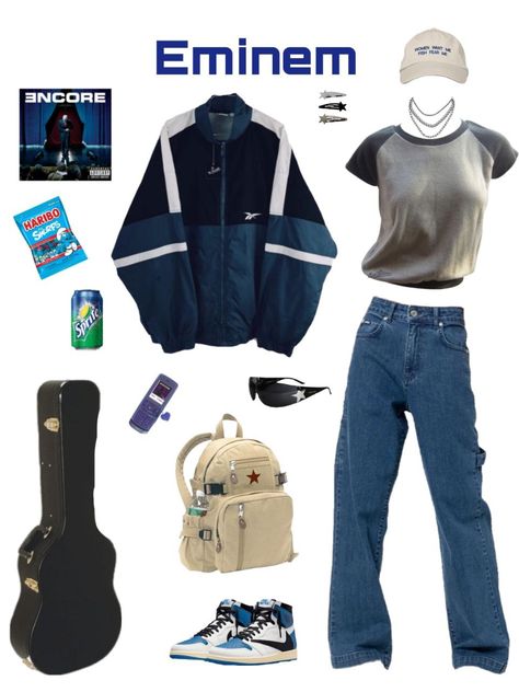 Cute Style Outfits Girly Tomboy, Eminem Outfits Ideas, Eminem 2000 Style, 2000s Tomboy Outfits, Eminem Costume Girl, Eminem Aesthetic Outfit, Eminem Outfits Girl, Eminem 90s Style, Eminem Outfits 90s