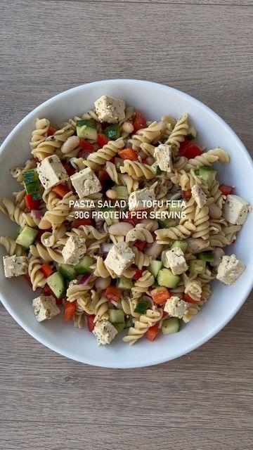 Easy Protein Pasta Salad, Tofu Pasta Salad, Pasta Salad Recipes High Protein, Pasta Salad With Protein, Vegetarian Protein Pasta Salad, Vegan High Protein Pasta Salad, Protein Pasta Salad, Tofu Pasta, Tofu Feta