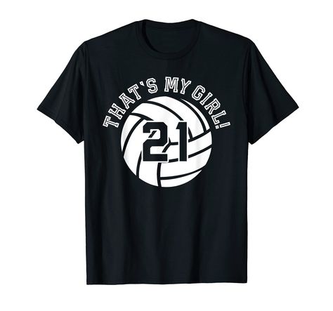 PRICES MAY VARY. Be a proud parent at your daughters volleyball tournament by cheering her on with this unique #21 fun loving design! Volleyball moms & dads unite in the loud bleachers section to bring out the best in your girls v-ball squad! Lightweight, Classic fit, Double-needle sleeve and bottom hem Volleyball Tshirt Designs, Volleyball Tournament, Volleyball Tournaments, Cheer Tshirts, Jersey Numbers, Team Coaching, Volleyball Player, Cheer Girl, Volleyball Mom